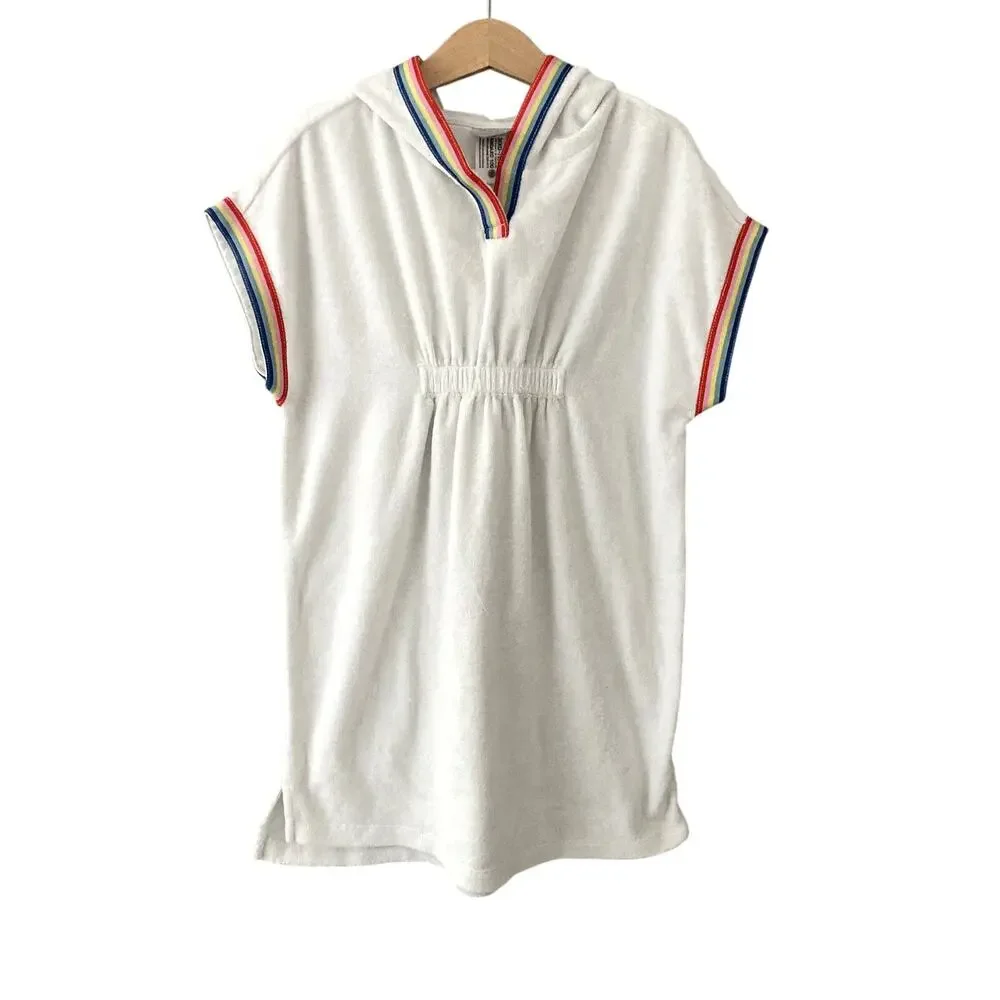 Hanna Andersson Loop Terry Hoodie Coverup White Rainbow 6/7 120cm